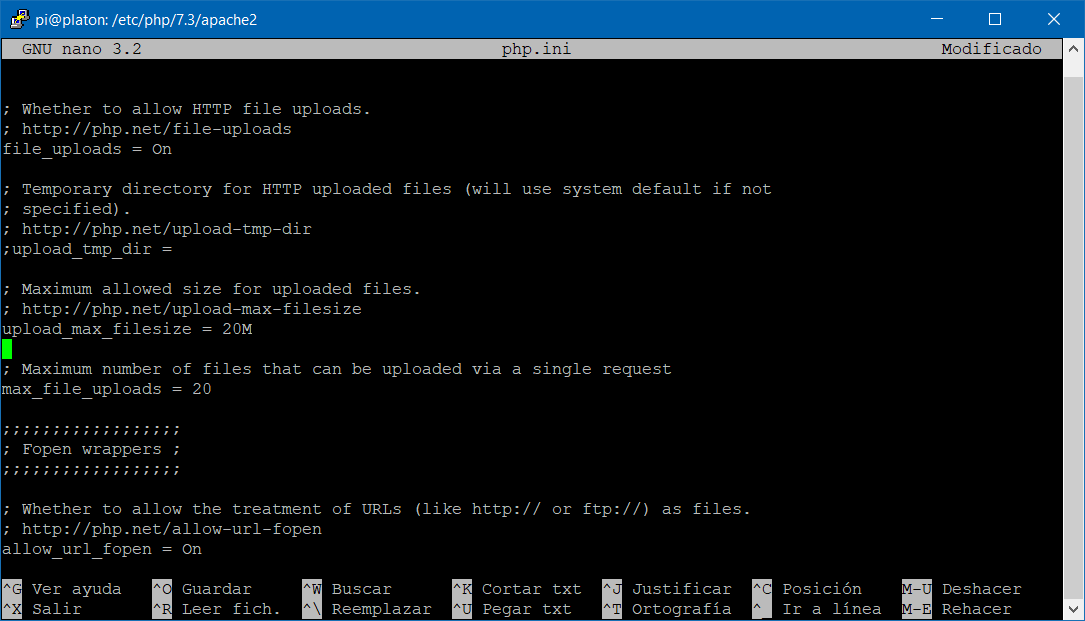 Aumentar el límite de upload en php.ini