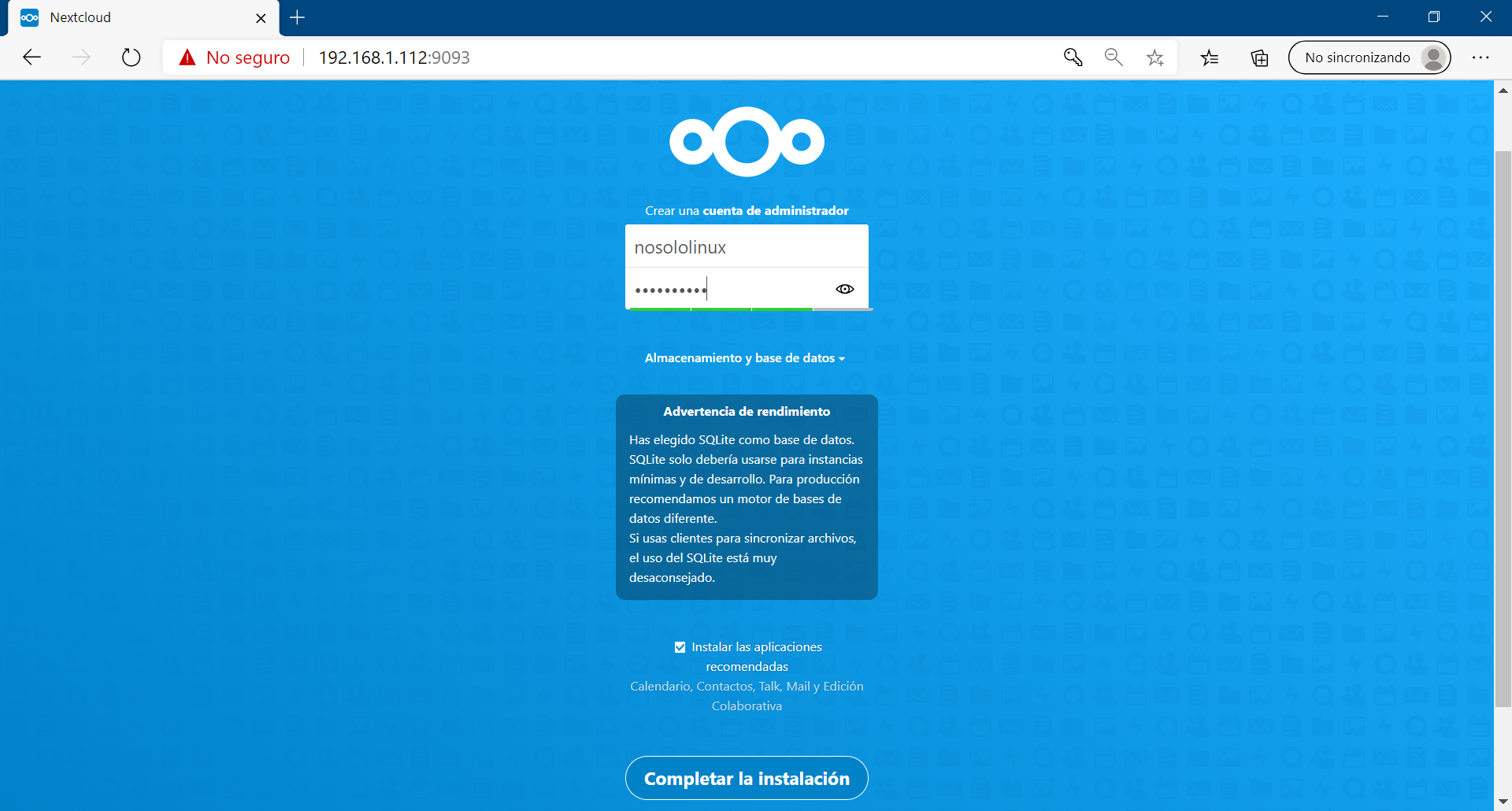 Probando el docker de Nextcloud
