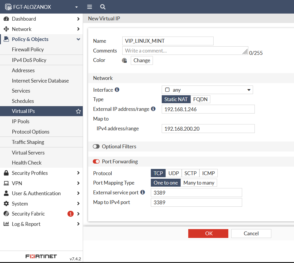 Configurar VIP en FortiGate