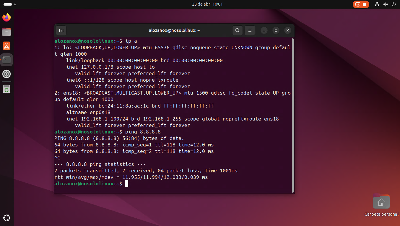 Configurar IP fija en Ubuntu 24.04 desde la interfaz gráfica