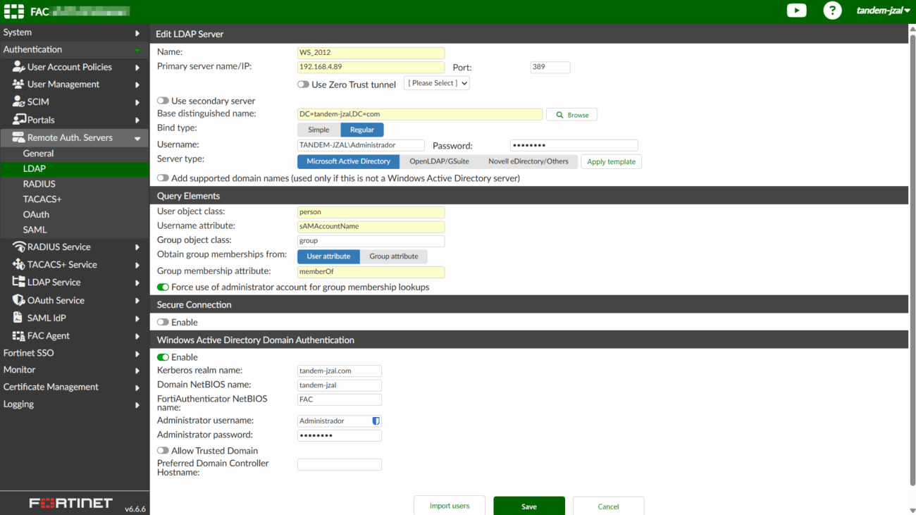 Configurar Servidor LDAP FortiAuthenticator